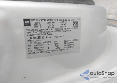 2010 Chevrolet Silverado 1500 Lt z USA, uszkodzony, nr VIN 3GCRKSE33AG145952